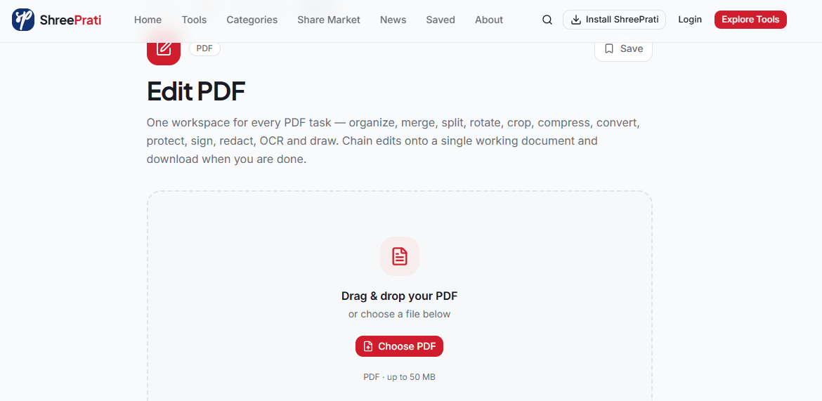 ShreePrati Edit PDF workspace